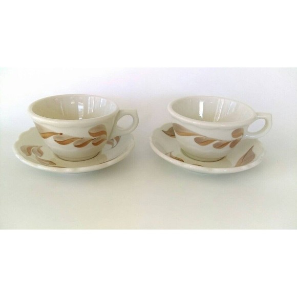 Vintage Syracuse China 2 Cups and Saucers 60s Winthrop Shape Coffee Restaurant - Picture 2 of 6